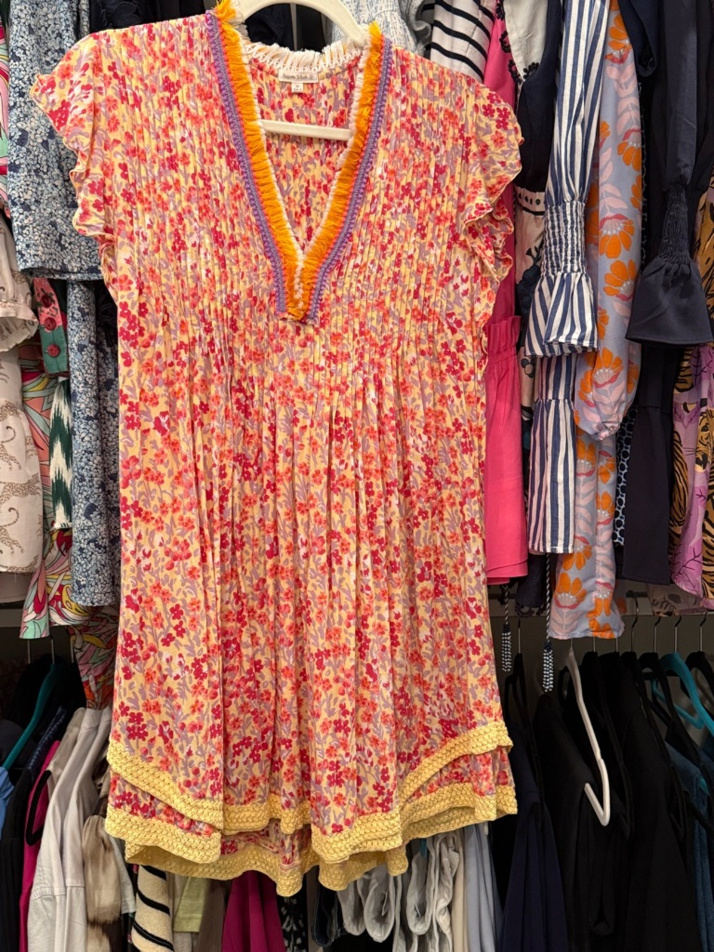 Poupette St. Barth’s Sasha Mini Dress in Purple, Pink, Orange and White